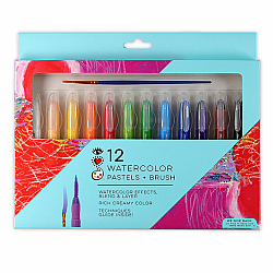 12 Watercolor Pastels with Brush