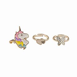 Boutique Butterfly and Unicorn Rings 3-Piece Set
