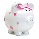 Piggy Bank with Pink Dots and Bow