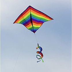Rainbow Stripe Delta Kite with Spinning Tail