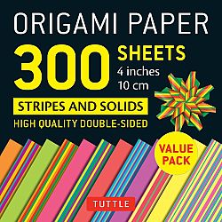 Origami Paper, Stripes and Solids (300 4" Sheets)